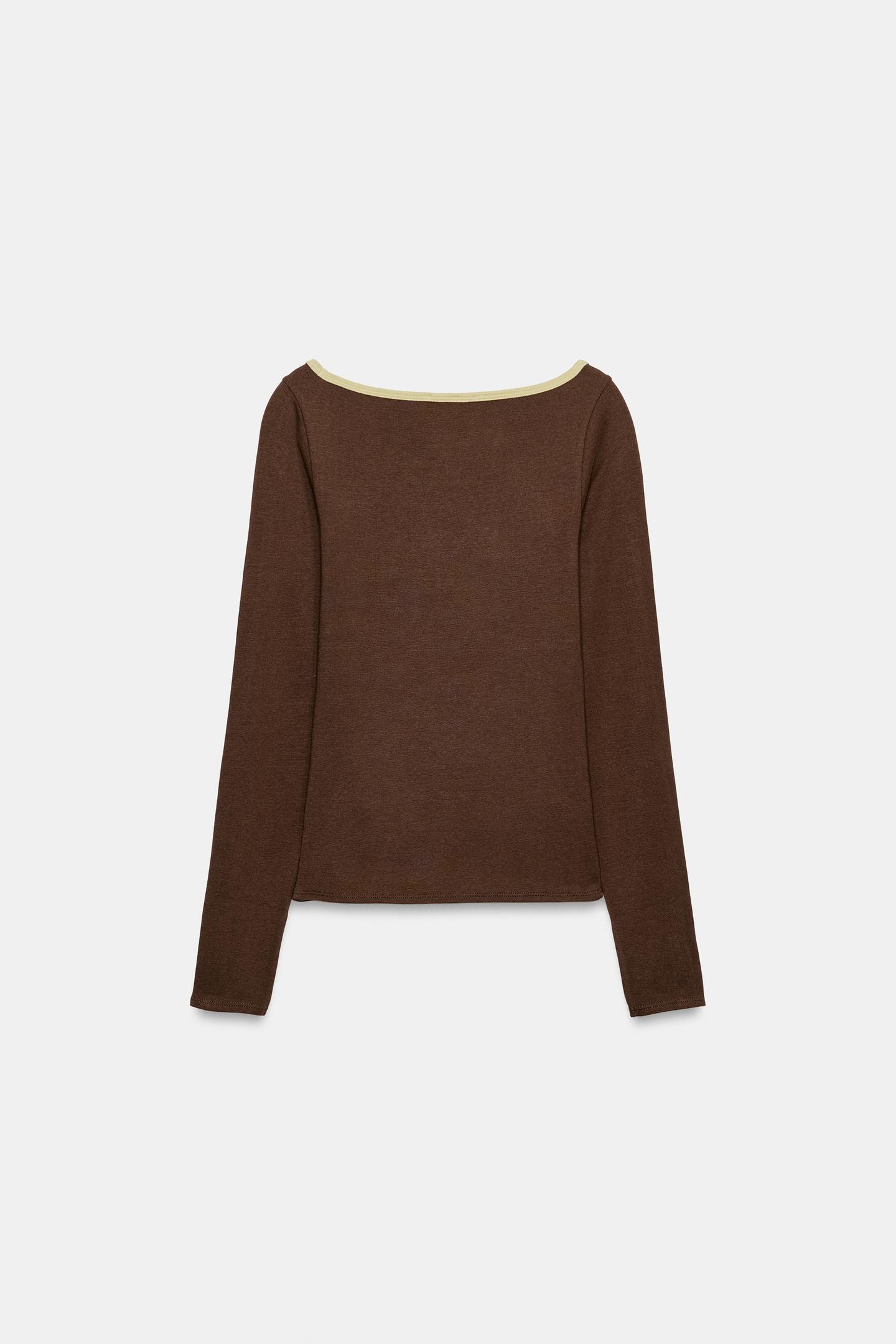 Женская футболка Zara Side Stripe, цвет: Коричневый — фото 7