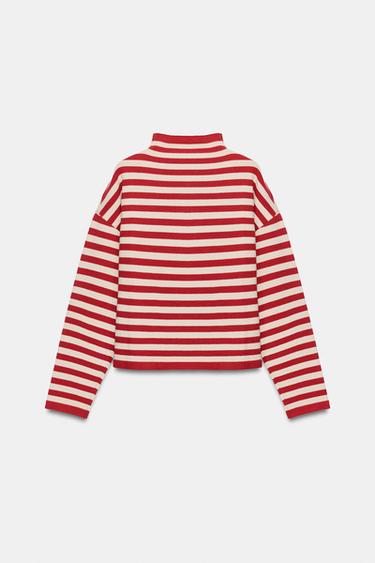 GILET EN MAILLE À RAYURES - Rayure rouge de Zara - Image 7