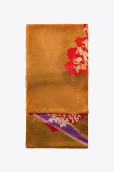 FLORAL PRINT MODAL SCARF - Orange by Zara