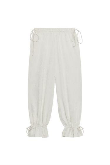 Zara STRIPED TIED BALLOON PANTS - Ecru / Black