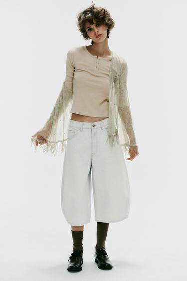 Zara HENLEY T-SHIRT - Beige