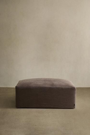 FOOTSTOOL WITH REMOVABLE WASHED LINEN COVER - Dark brown by Zara - Image 0