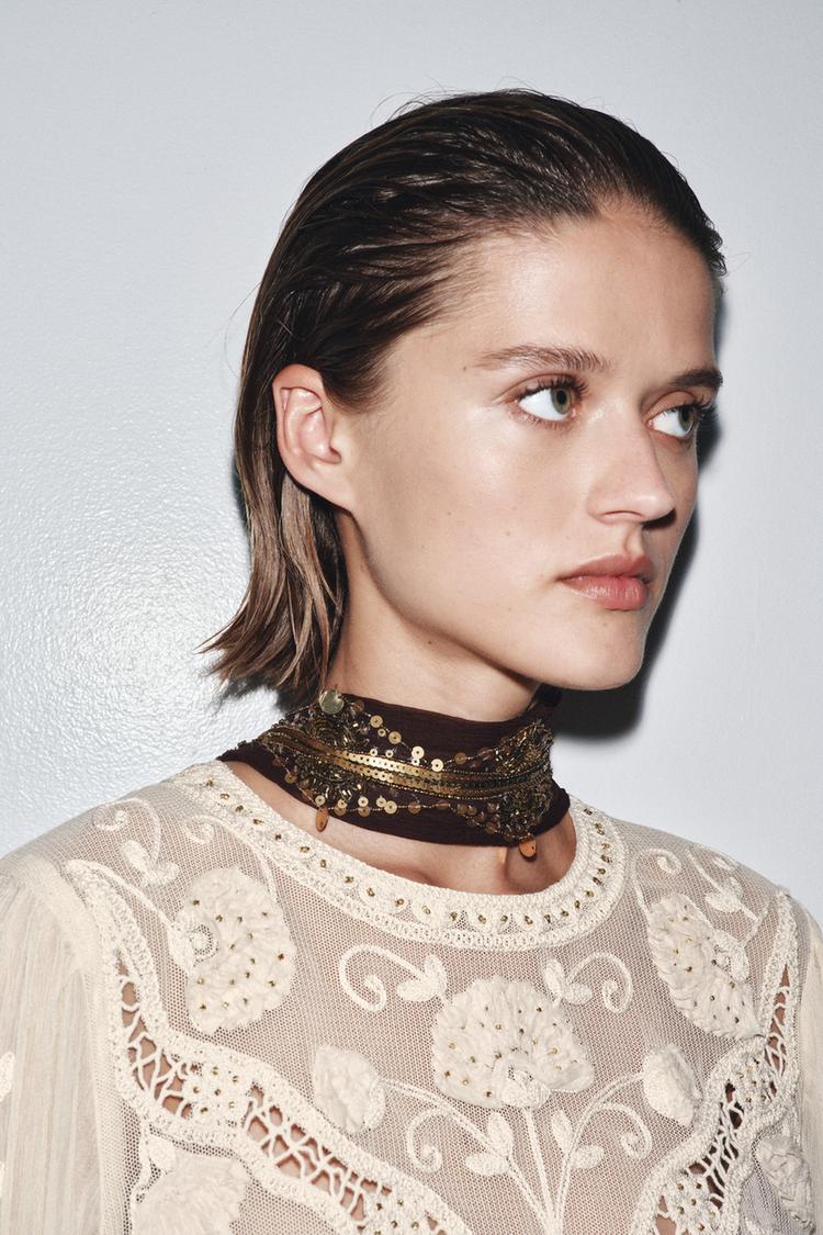 SCIARPA PERLINE PAILLETTES Marrone ZARA Italia Italy