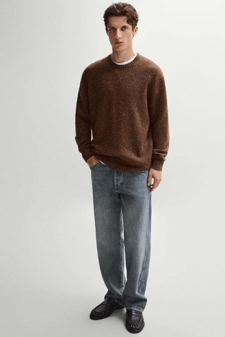 Flecked wool-blend knit sweater — taupe brown