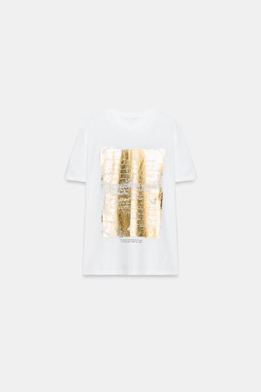 METALLIC SHORT SLEEVE T-SHIRT - White by Zara