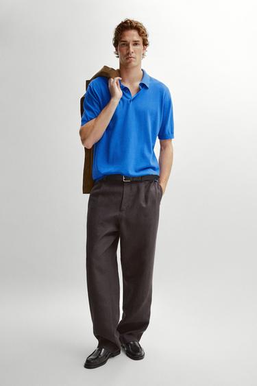 Zara 100% Cotton Knit Polo Shirt - Beige - Image 0