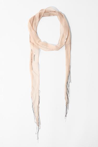 Zara BEADED FRINGE SCARF - Salmon