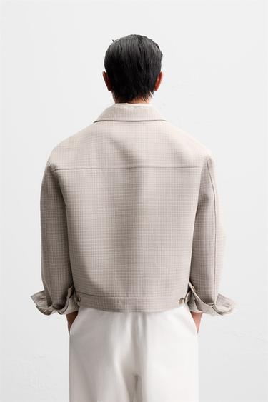 CHECKED CROPPED JACKET - Beige by Zara - Image 2