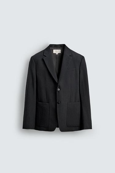 Zara 100% WOOL TEXTURED SUIT JACKET - Black