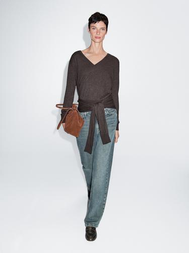 Zara Knit sweater with multiway sleeves - Brown - Image 0