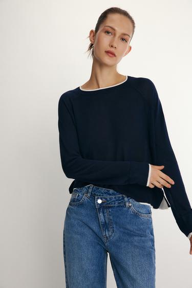 SUÉTER DE TRICÔ DUPLO - azul-marinho da Zara