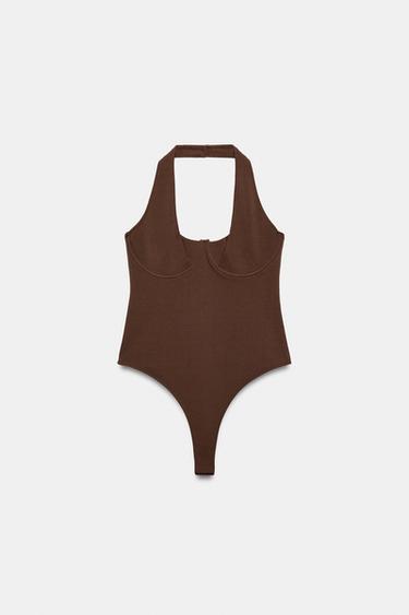Zara HALTER CORSET BODYSUIT - Brown