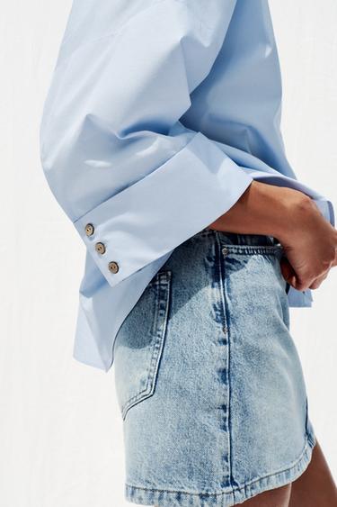 CHEMISE EN POPELINE À MANCHES LARGES - Bleu clair de Zara - Image 4