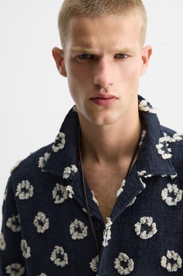 CHEMISE JACQUARD TEXTURÉ - Bleu marine foncé de Zara - Image 4