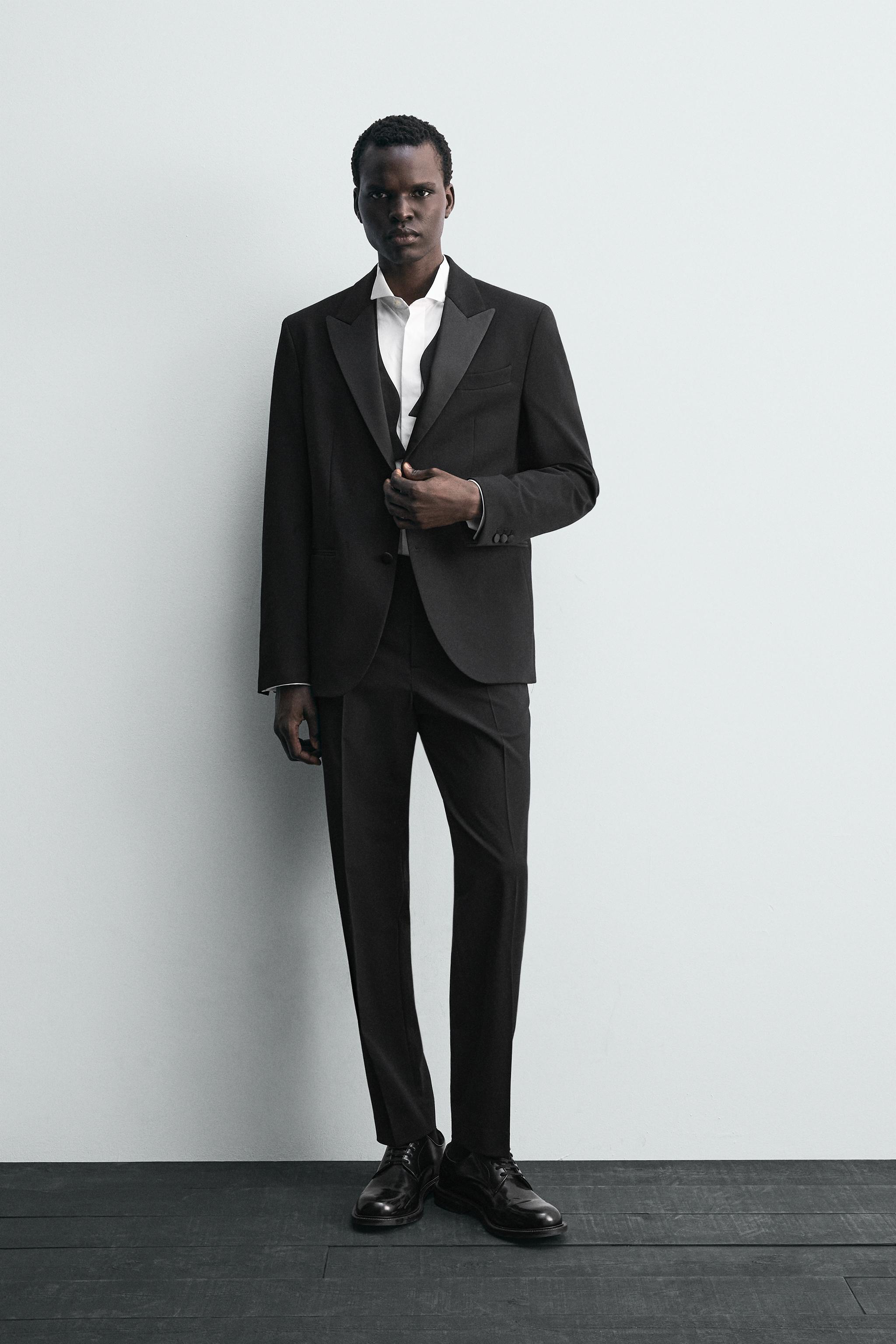 BLAZER DA ABITO SMOKING MISTO LANA Nero ZARA Italia Italy