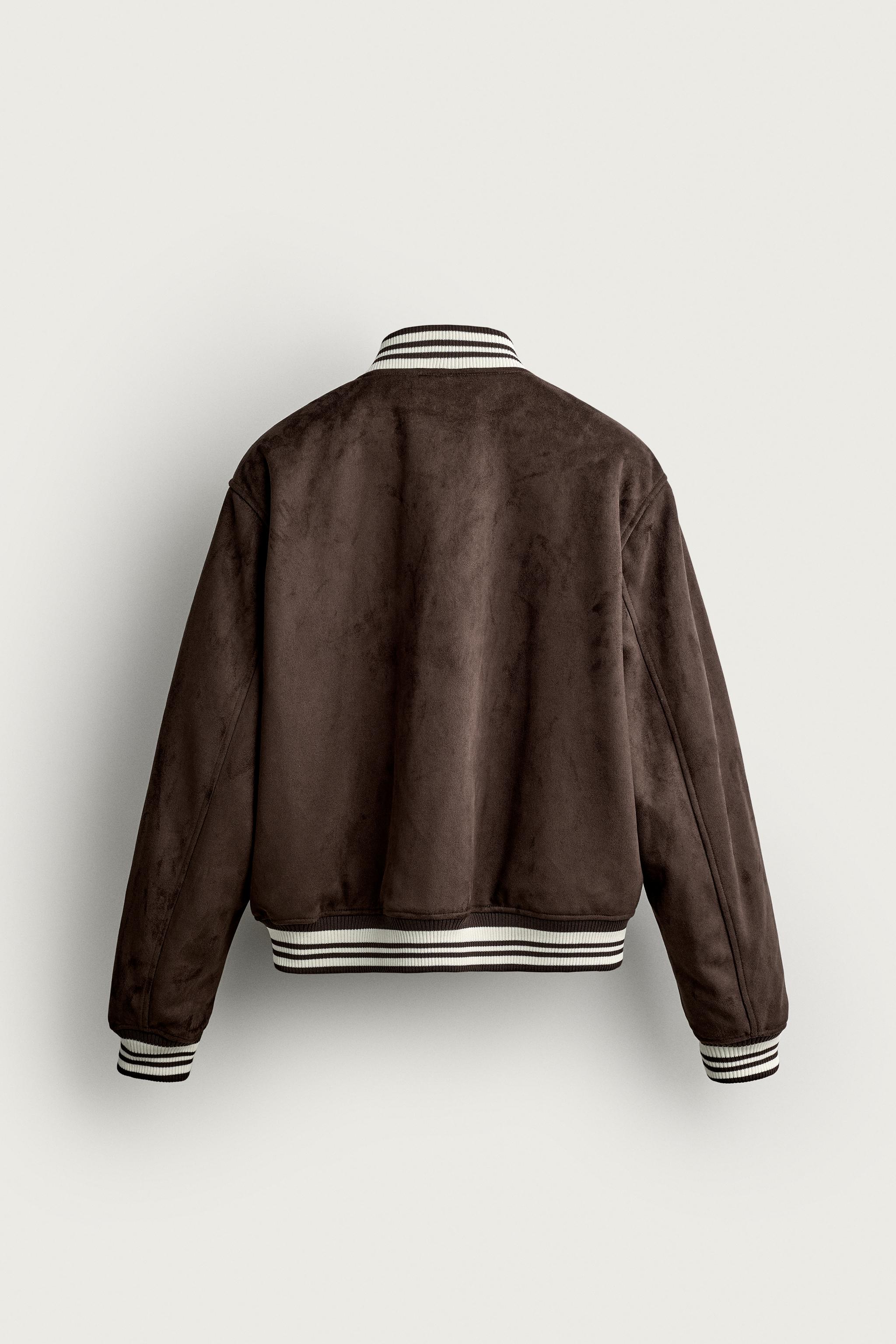 FAUX-SUEDE PATCH BOMBER JACKET
