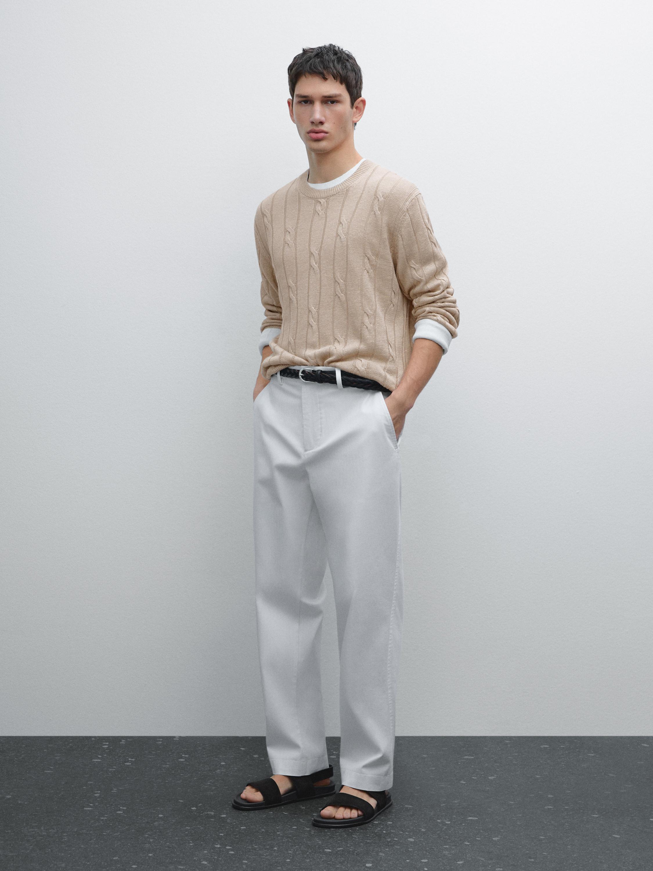 100% linen cable-knit sweater - Stone | ZARA United States 100% linen cable-knit sweater - Stone | ZARA United States