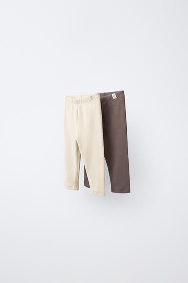 TWO-PACK OF PLAIN LEGGINGS - Ecru / Brown by Zara