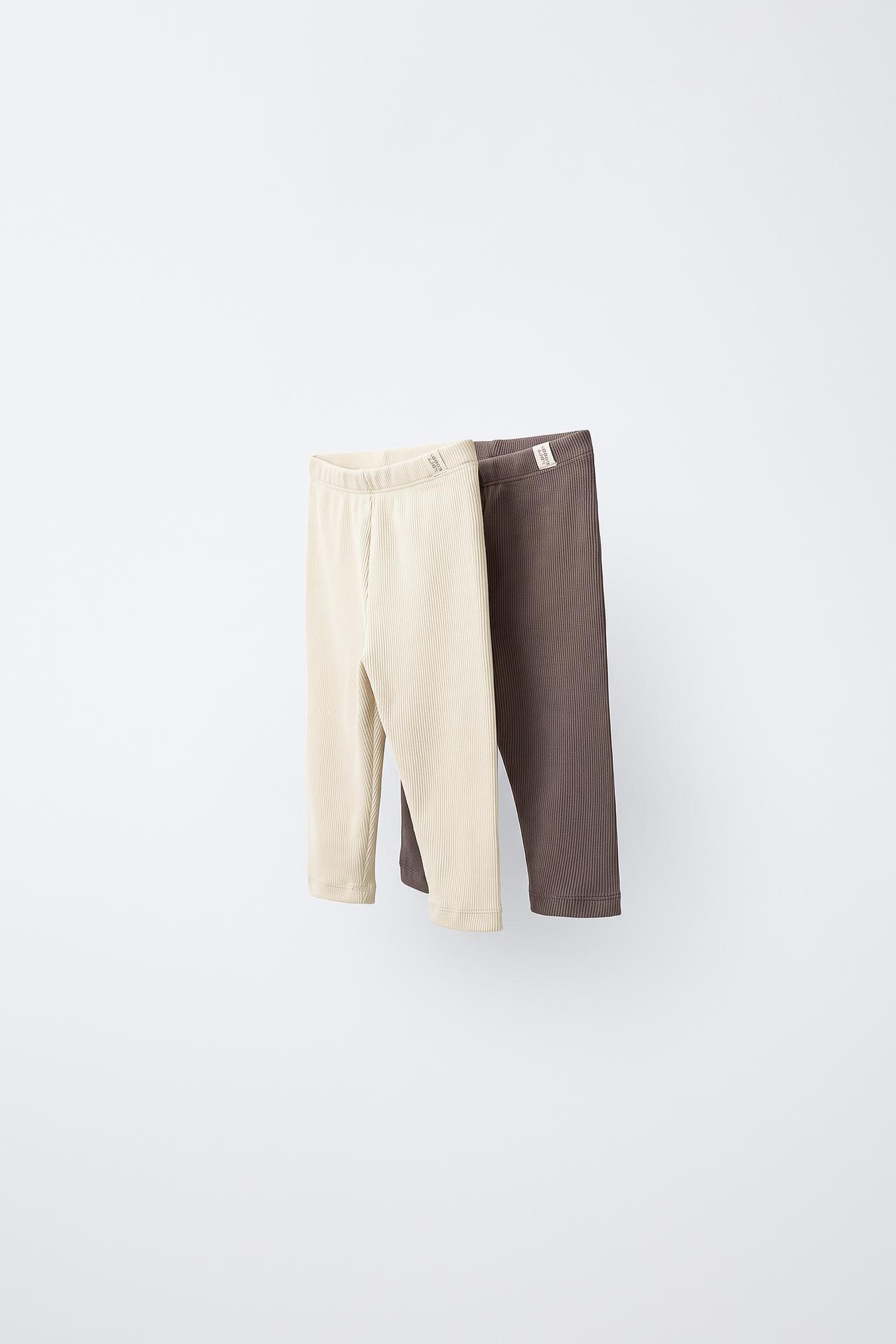 2-PACK OF PLAIN LEGGINGS — Ecru / Brown
