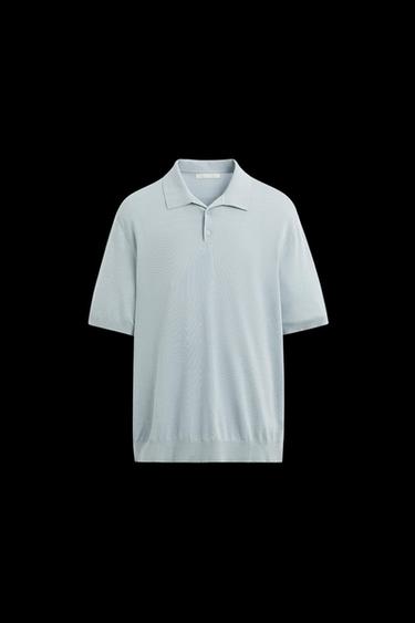 Zara COTTON-SILK KNIT POLO - Sky blue - Image 0