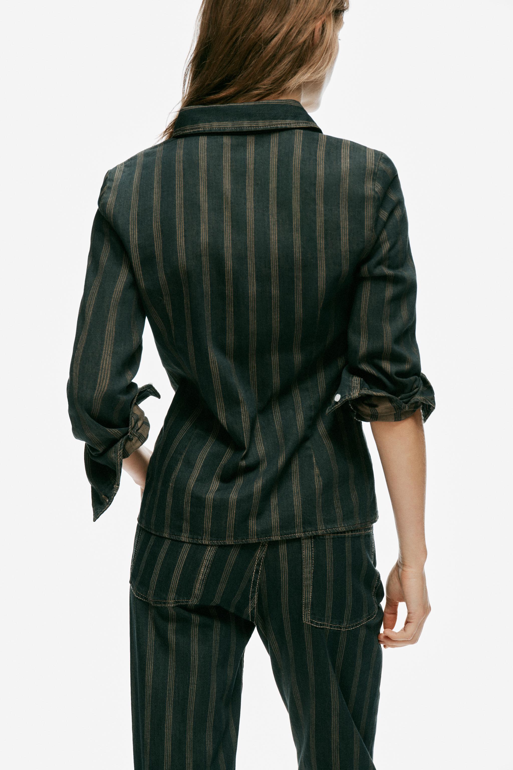 Zara TRF ÇİZGİLİ DENIM GÖMLEK görsel 4