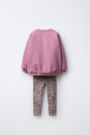 FLORAL RIBBED JOGGING SWEATSHIRT AND LEGGINGS SET - Pink by Zara - Image 1