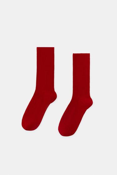 MICRO-RIBBED COTTON SOCKS - Red by Zara