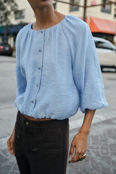 Zara FLOWY BALLOON BLOUSE - Sky blue