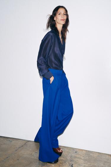 ZW COLLECTION WIDE-LEG DARTED TROUSERS - Blue by Zara - Image 4
