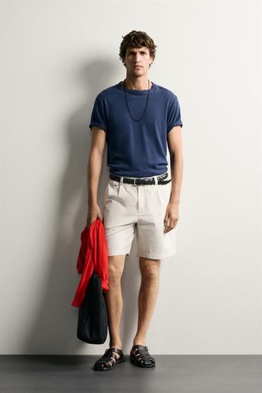 PLEATED REGULAR FIT BERMUDA SHORTS - Stone by Zara