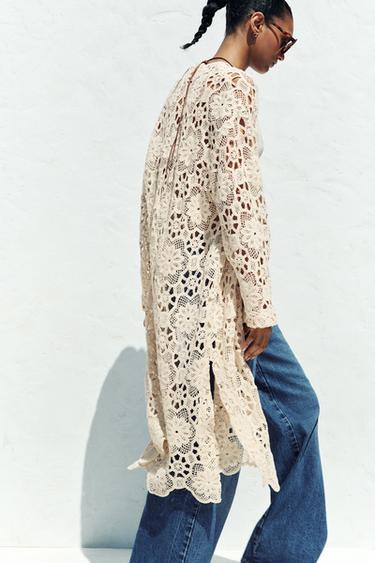 CROCHET KIMONO JACKET - Light beige by Zara