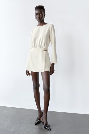 GOLD CHAIN CREPE PLAYSUIT - Ecru by Zara - Image 0