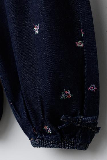 EMBROIDERED FLOWER SAROUEL TROUSERS - Blue by Zara - Image 3