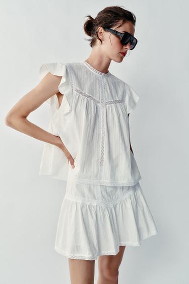 ROMANTIC LACE INSERT TOP - Ecru by Zara