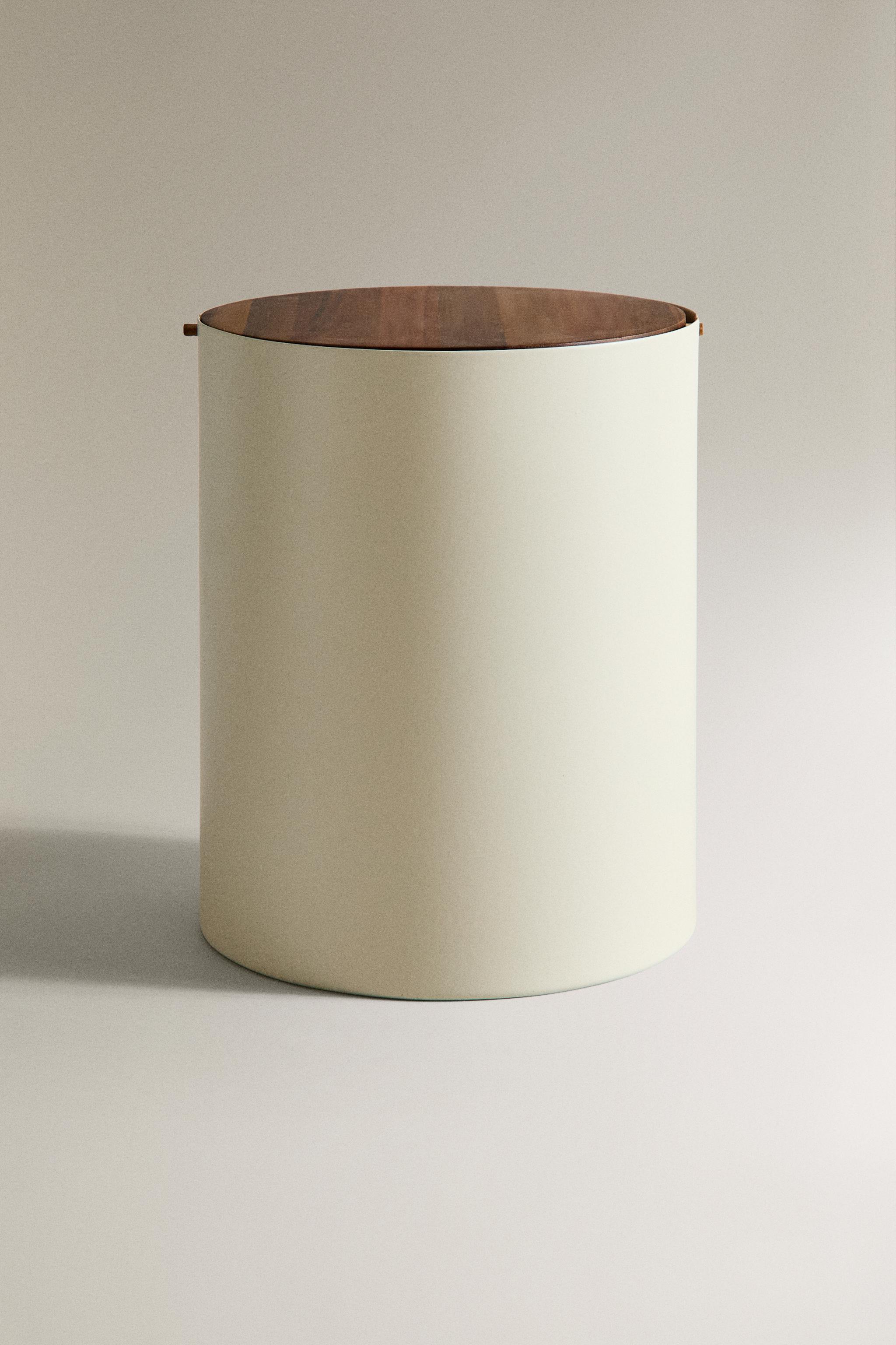 POUBELLE DE SALLE BAIN MÉTAL COUVERCLE BOIS