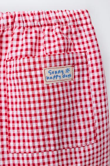 GINGHAM CHECK BAGGY TROUSERS - Red / White by Zara - Image 3