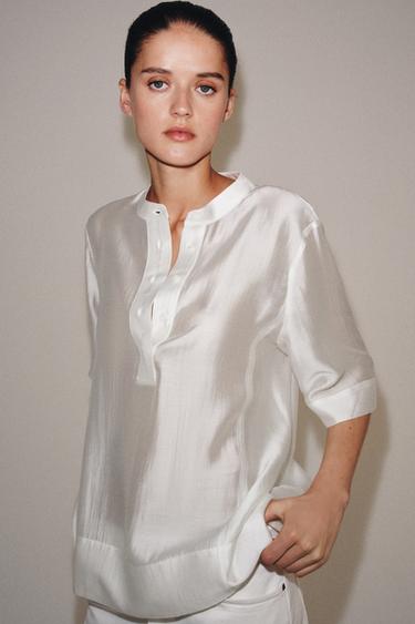 ZW COLLECTION FLOWING SHORT SLEEVE BLOUSE - White by Zara