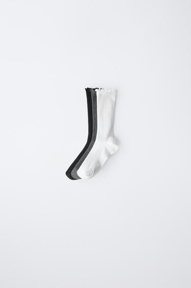 Zara THREE-PACK OF TERRYCLOTH LONG SOCKS - Black / White - Image 0