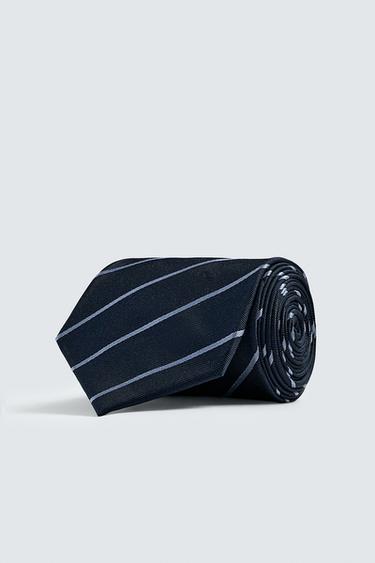 100% SILK STRIPED TIE - Navy blue by Zara - Image 0