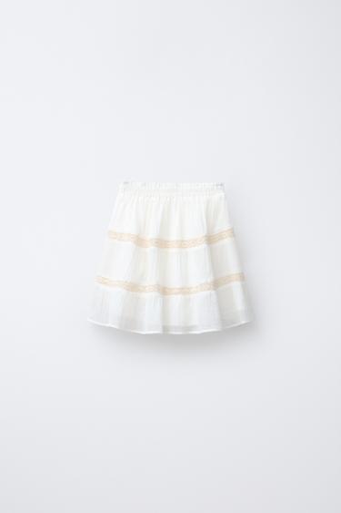 FLORAL EMBROIDERED SKIRT - Oyster-white by Zara - Image 1