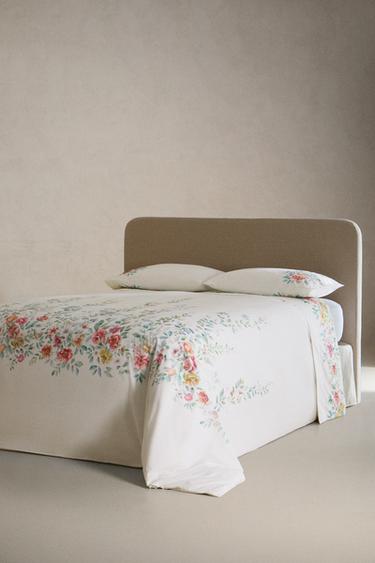 FLORAL PRINT COTTON FLAT SHEET - Oyster-white by Zara - Image 1