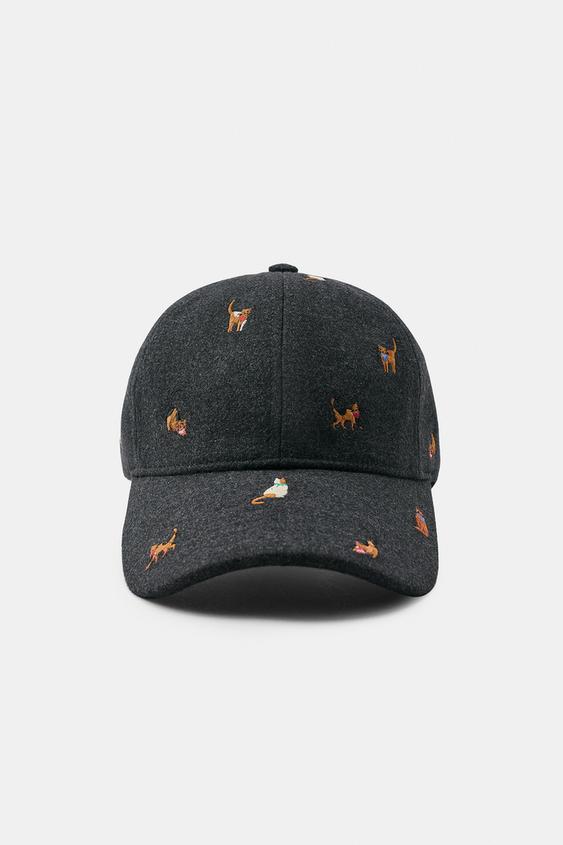 WOOL EFFECT EMBROIDERED CAP - Grey by Zara - Image 0