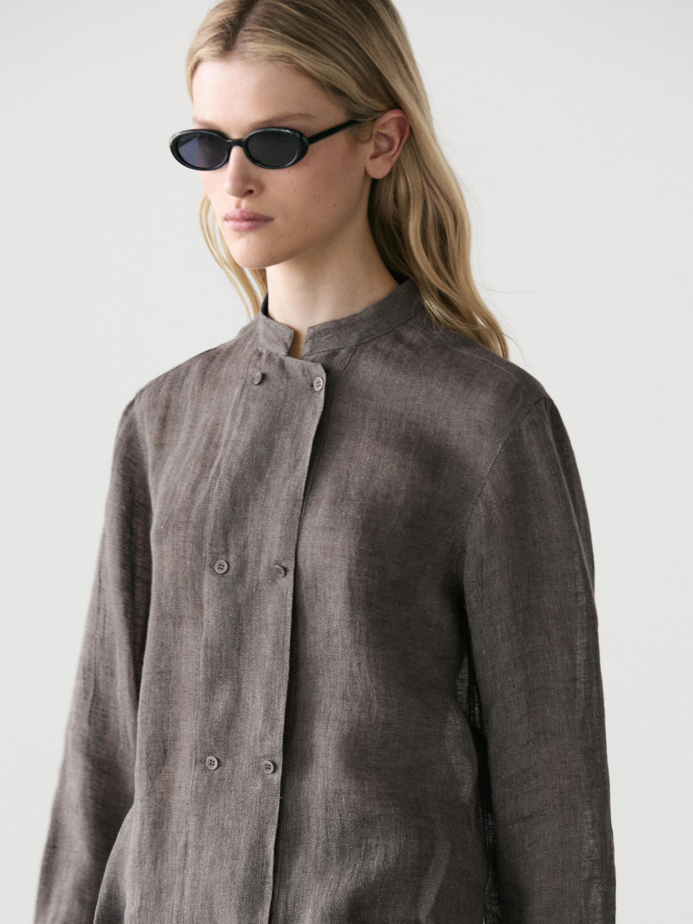 Chemise fluide à boutons en lin mélangé