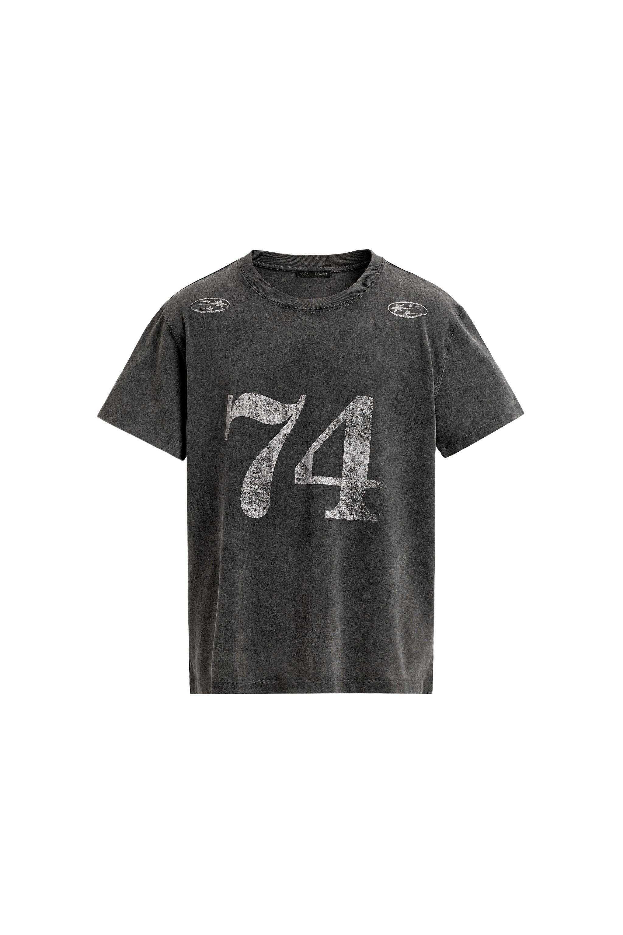 ユーズド加工コントラストプリントTシャツ - グレー | ZARA Japan / 日本