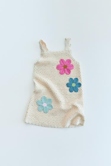 FLORAL CROCHET KNIT DRESS - Ecru by Zara