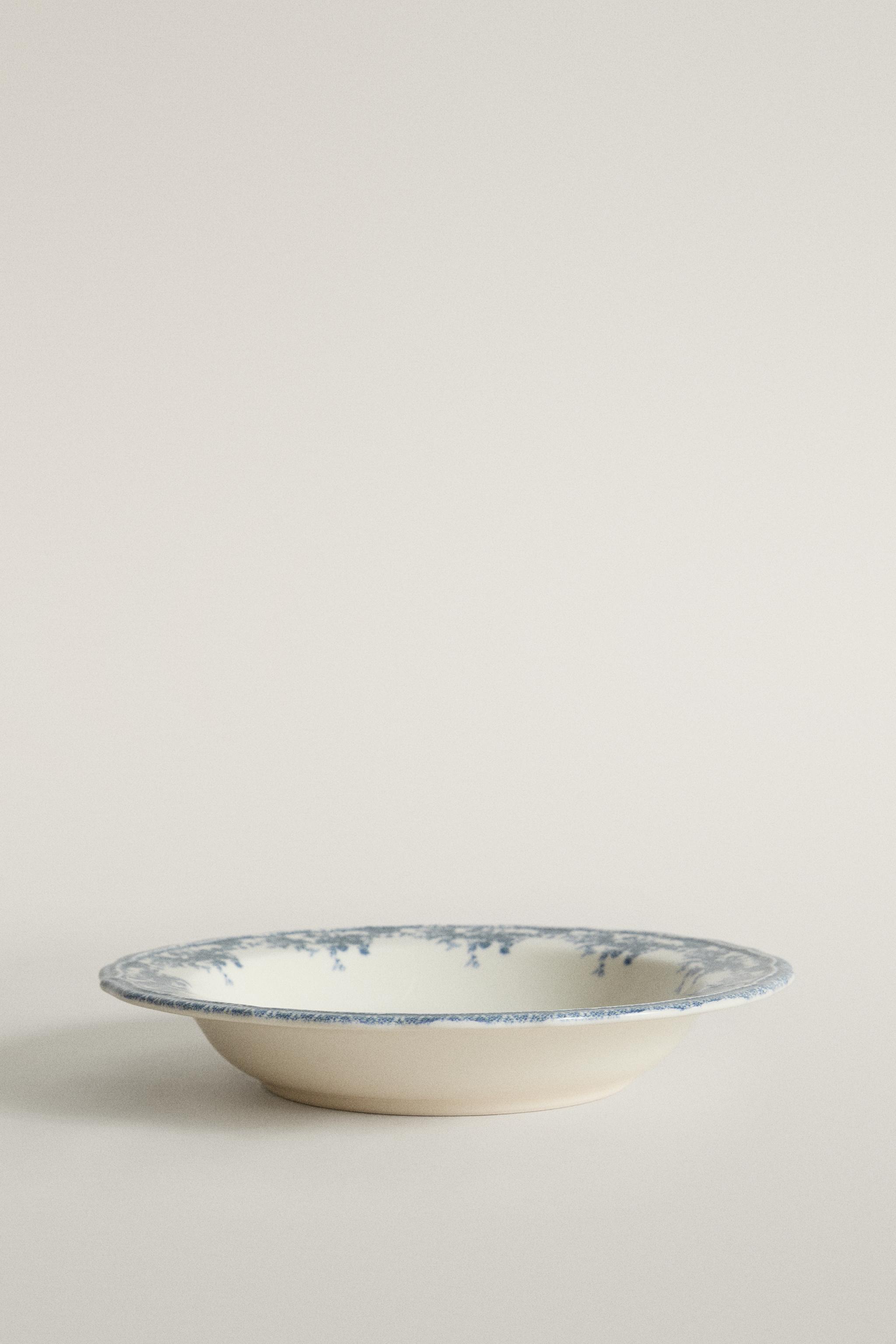 FLORAL EARTHENWARE SOUP PLATE - Blue | ZARA United States