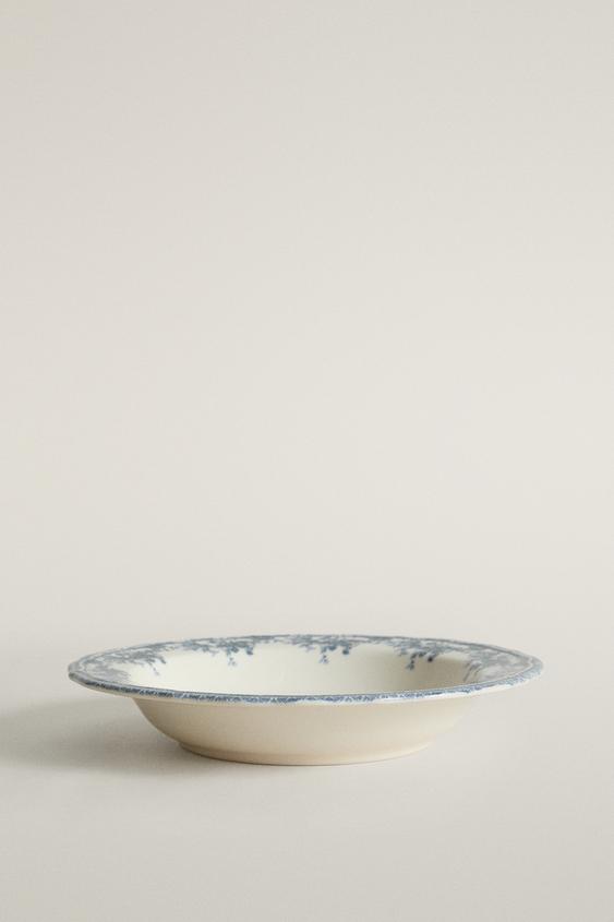 ASSIETTE CREUSE FAÏENCE FLORALE - Bleu de Zara - Image 0