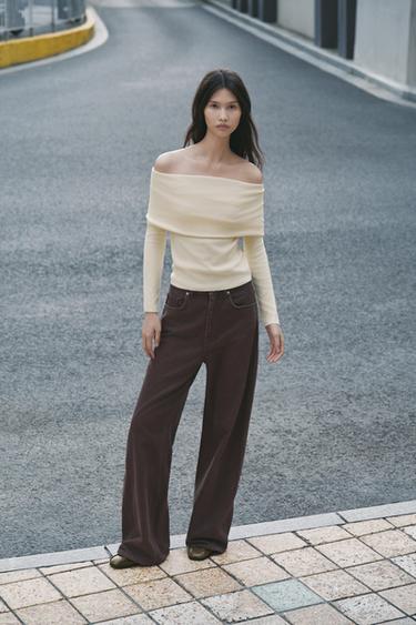 Zara 平口針織縮褶上衣 - 裸色