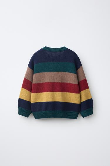 STRIPED BEAR EMBROIDERED WOOL SWEATER — Striped 2