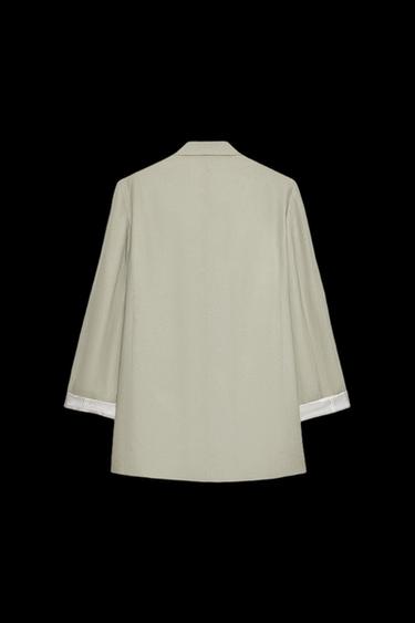 LINEN BLEND BLAZER WITH ROLLED-UP SLEEVES - Light khaki by Zara